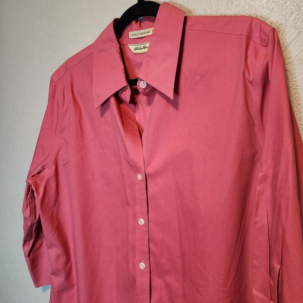 Eddie Bauer Womens XL Pink Coral Wrinkle Resistant Button Down Shirt 100% Cotton